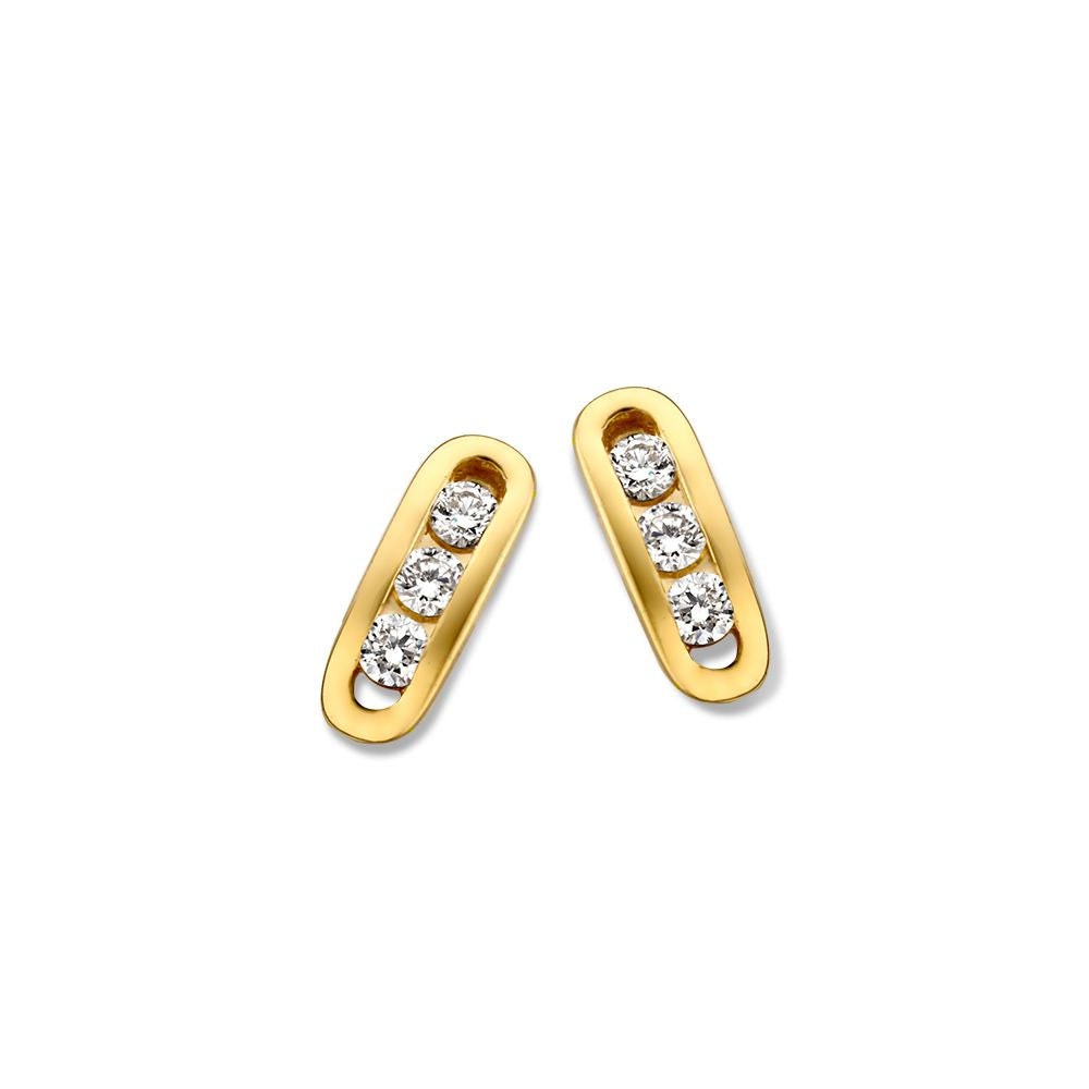 Orecchini in oro giallo 14 carati con tre diamanti incastonati.