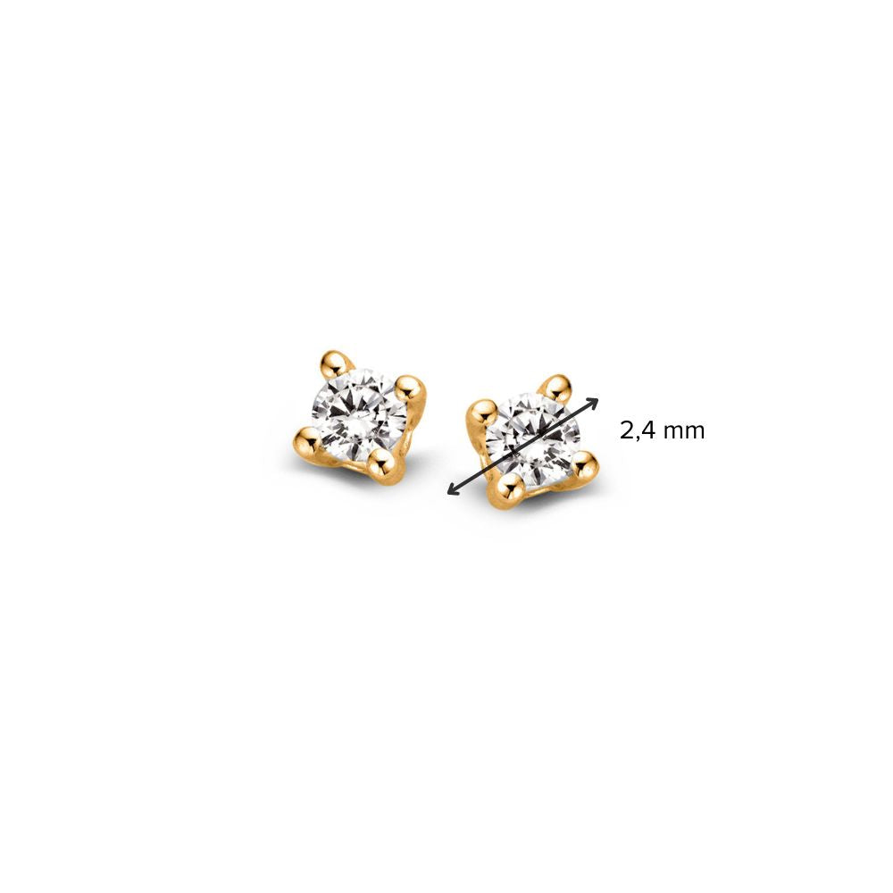 Orecchini a Bottone Solitario in Oro Giallo con 2x 0,05 ct Diamante - Oro 14 Carati