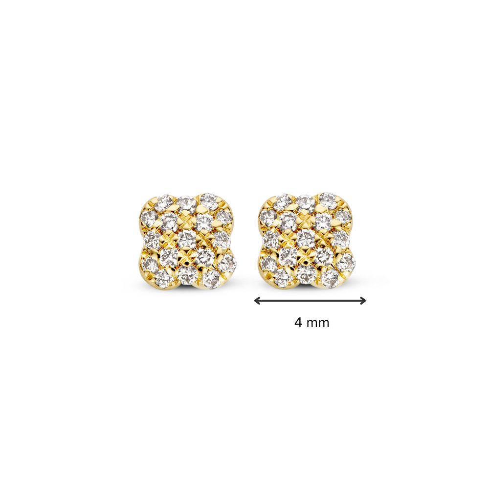 Orecchini a Bottone in Oro Giallo a Forma di Fiore con Diamante da 0,11 crt.