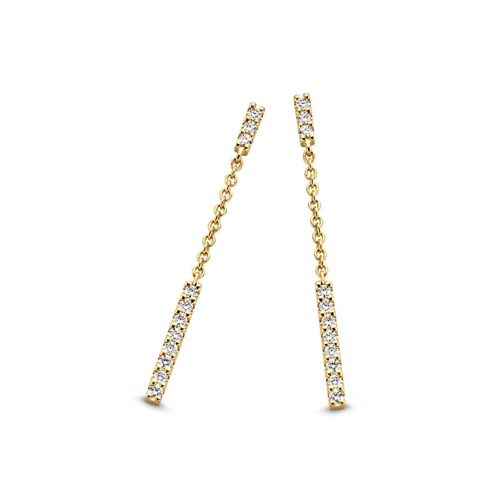 Orecchini in oro giallo con diamanti da 0,12 crt, design sottile e lineare.