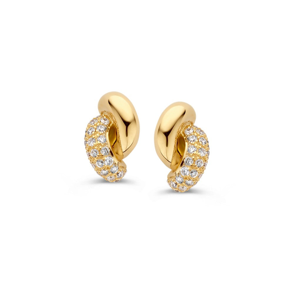 Orecchini in oro giallo a nodo con diamanti, 0,15 ct, finitura lucida.