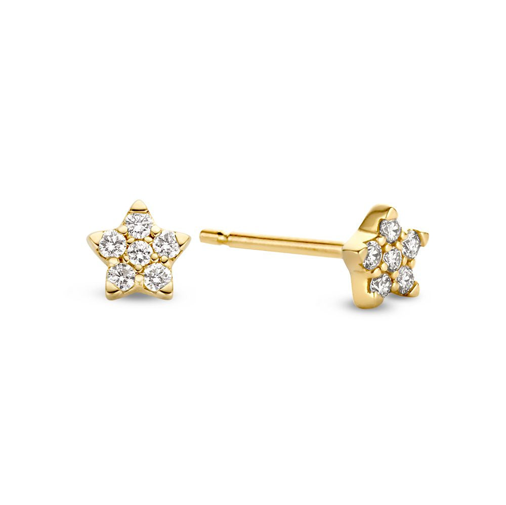 Splendidi Orecchini a Bottone in Oro Giallo a Forma di Stella con Diamante da 0,16 ct