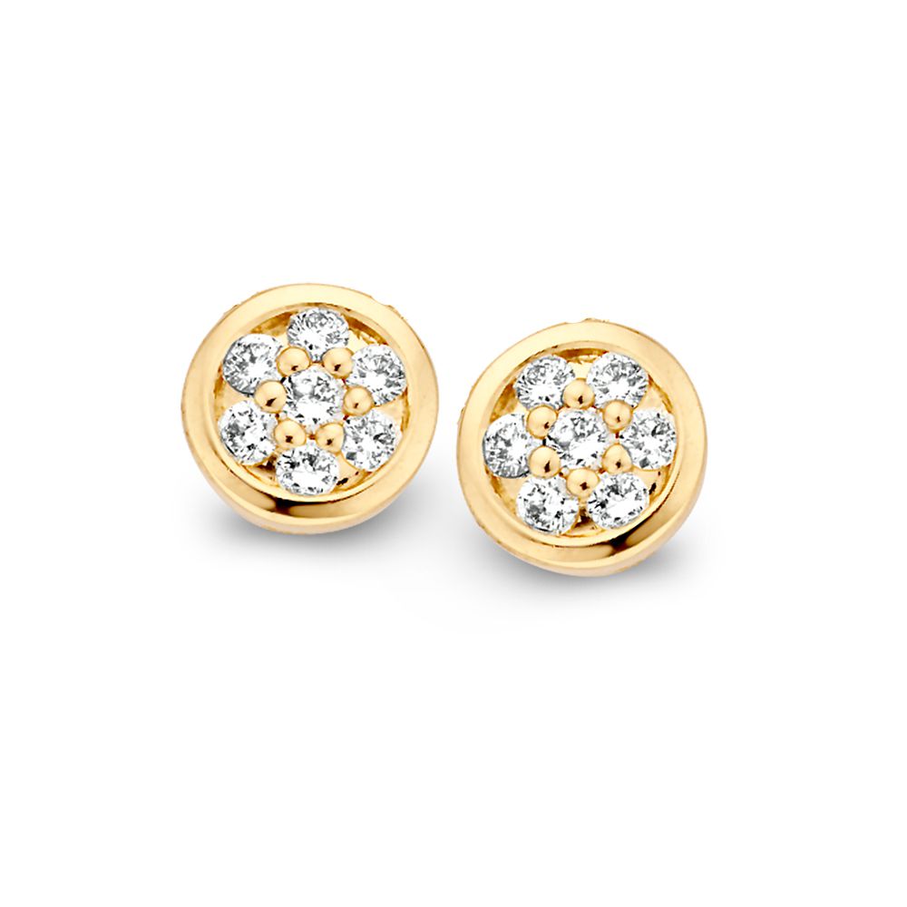Orecchini in oro giallo con diamanti da 0,18 crt, design elegante a forma di fiore.