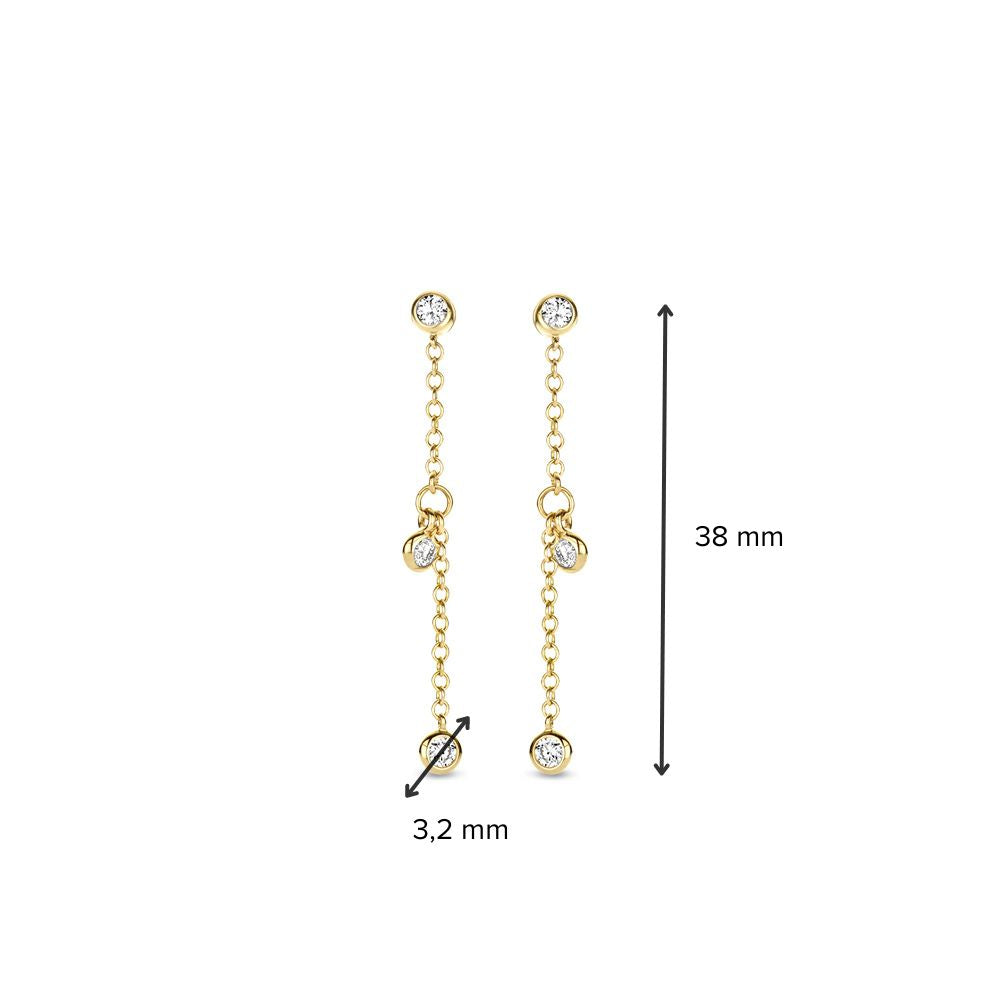 Splendidi Orecchini a Perno Pendenti in Oro Giallo con Diamanti Danzanti da 0,24 ct.