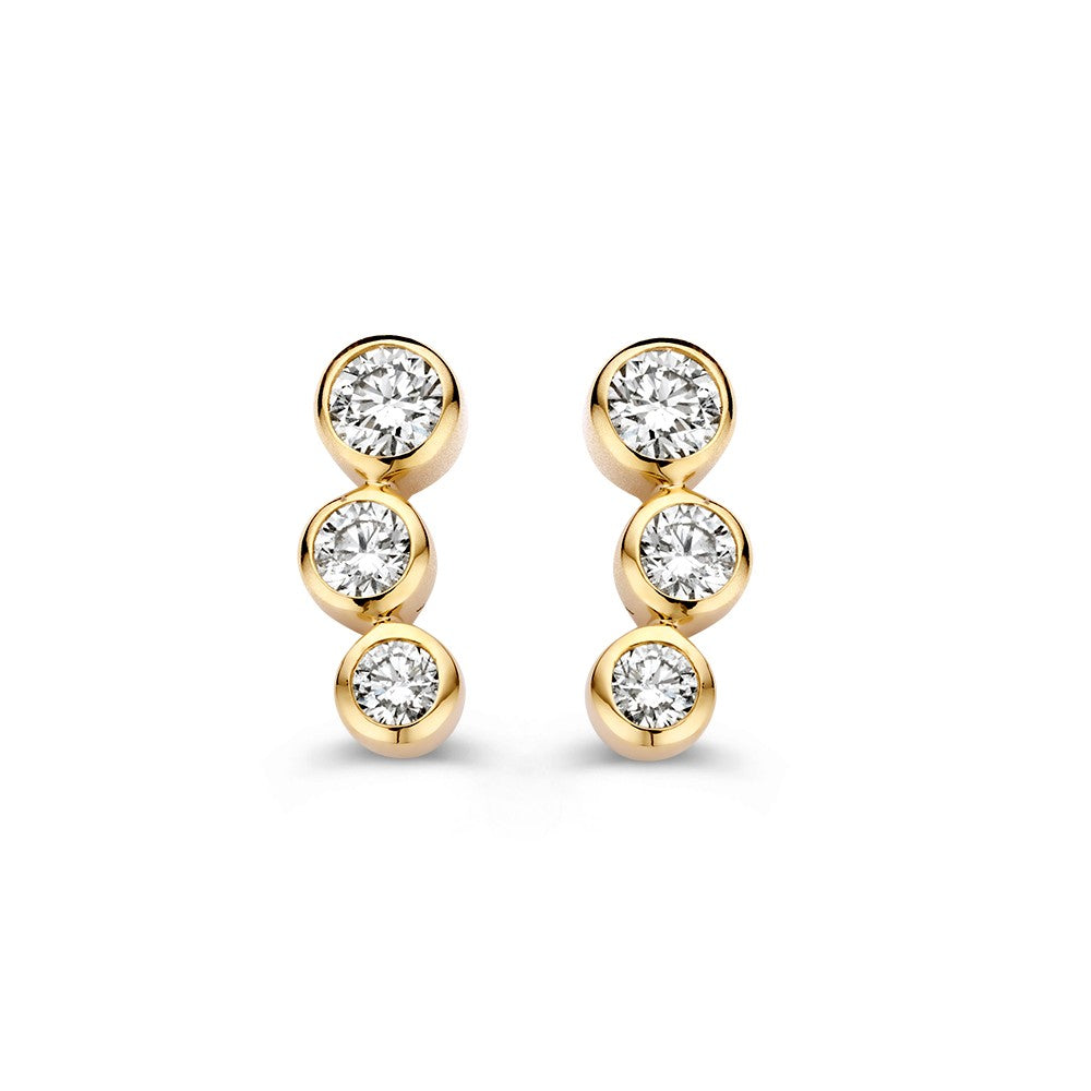 Orecchini in oro giallo 14k con tre diamanti taglio brillante da 0,34 ct.