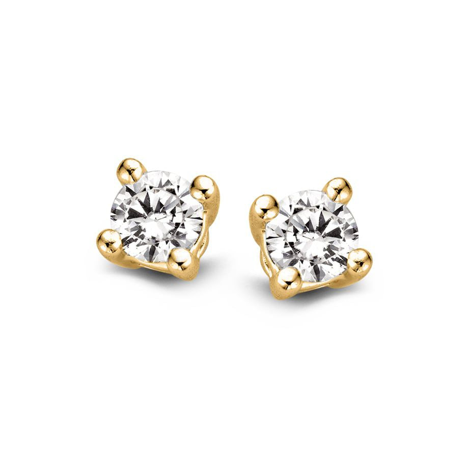 Orecchini in oro giallo con due diamanti da 0,25 crt, design solitario.