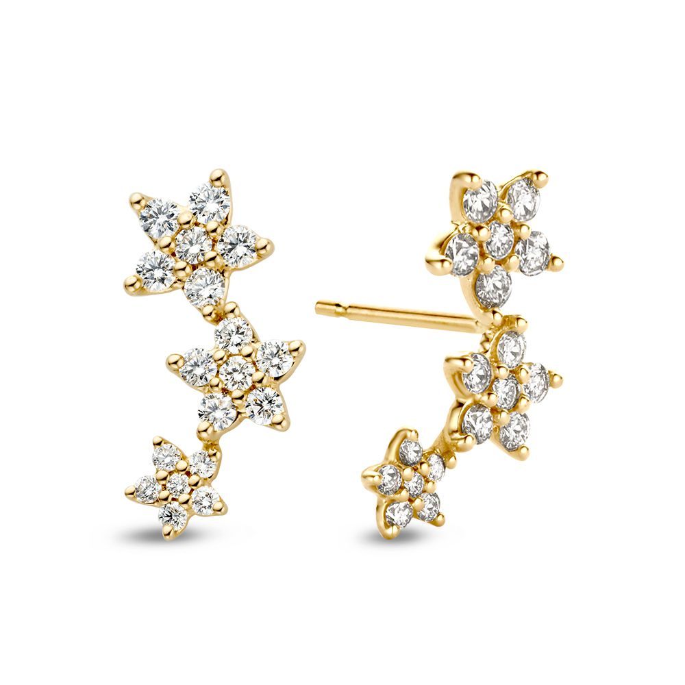 Orecchini Pendenti in Oro Giallo con Tre Stelle e Diamanti – 1,05 crt.