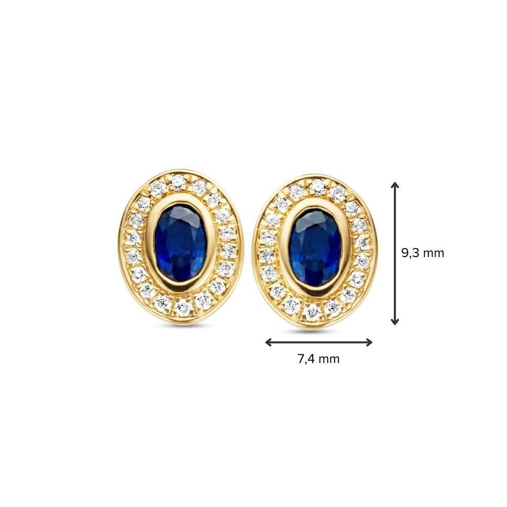 Orecchini a Perno in Oro Giallo con Zaffiri Blu e Diamanti - 0,15 crt