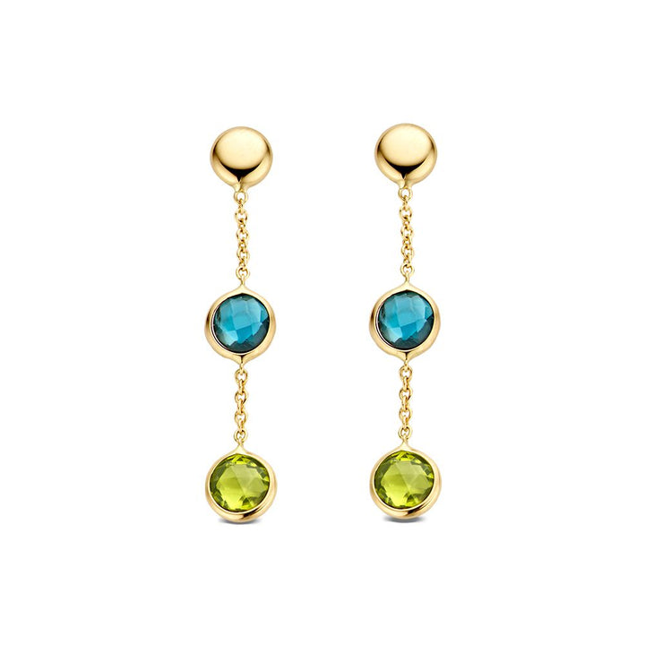 Geelgouden Oorhangers met Topaas en Peridot – Multicolor Stenen