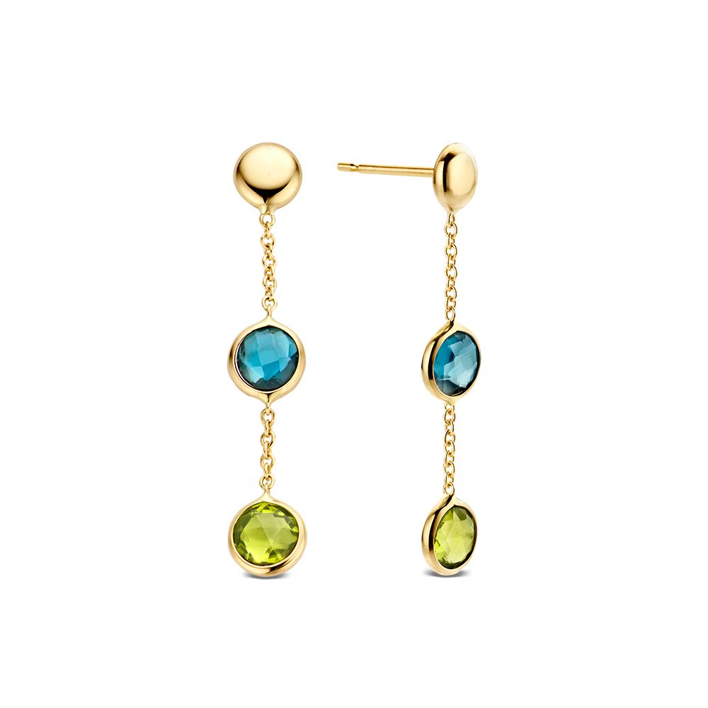 Geelgouden Oorhangers met Topaas en Peridot – Multicolor Stenen