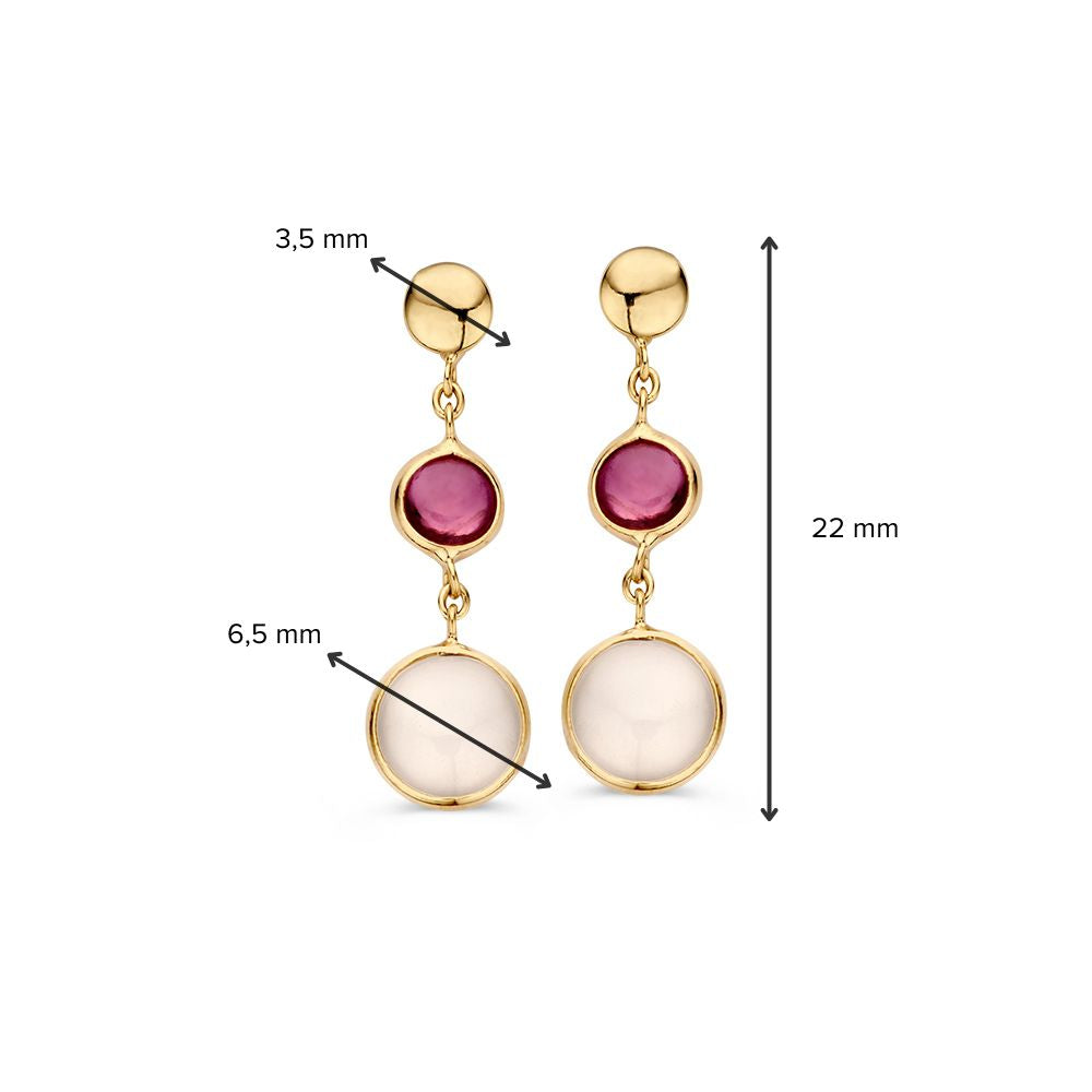 Eleganti Orecchini Pendenti in Oro con Rubino e Pietra di Luna – Pietre Preziose Multicolore per Donna