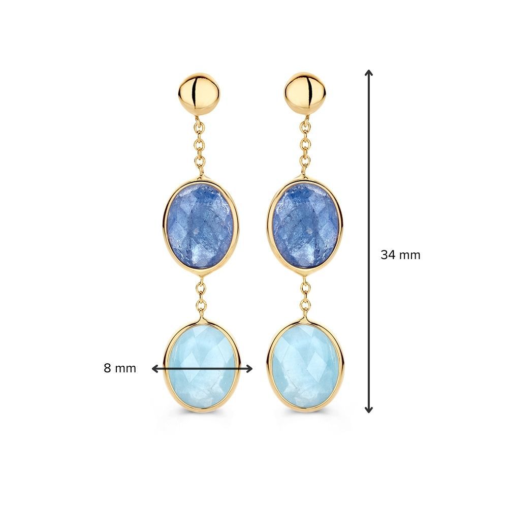 Orecchini Pendenti in Oro Giallo con Acquamarina e Tanzanite – Pietre Preziose di Lusso Color Blu