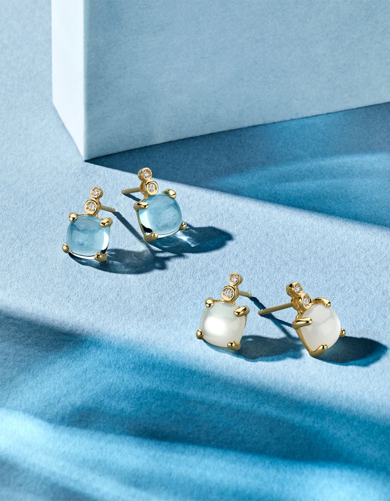 Eleganti Orecchini con Pietra di Luna e Diamante in Oro Giallo 14 Carati
