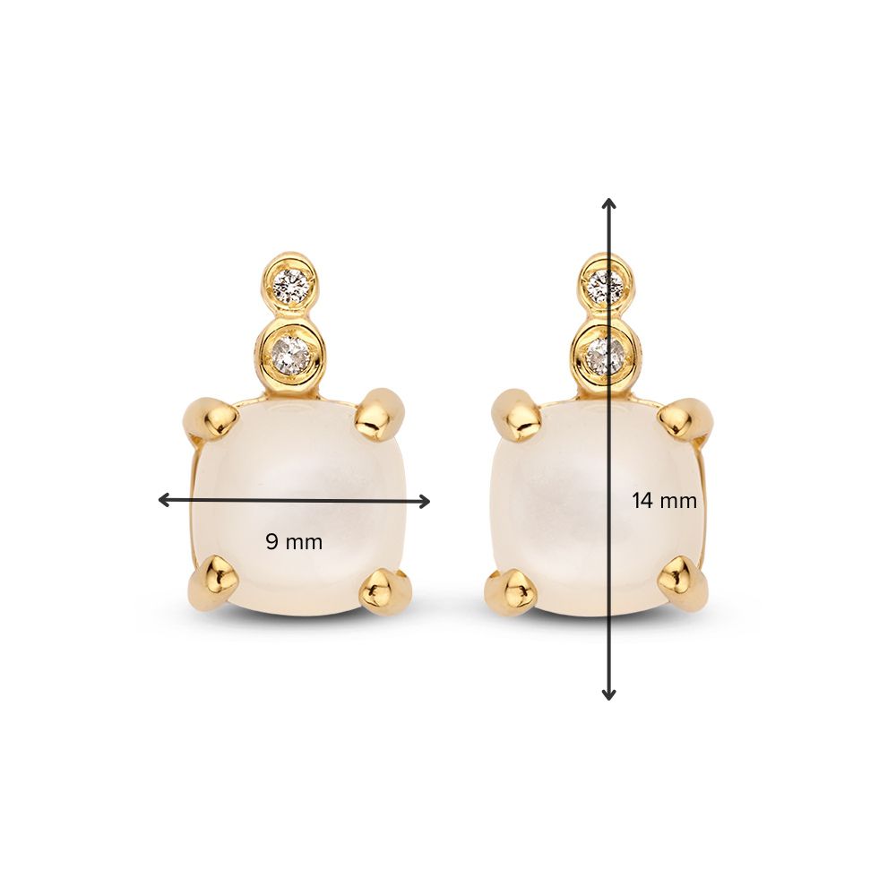 Eleganti Orecchini con Pietra di Luna e Diamante in Oro Giallo 14 Carati