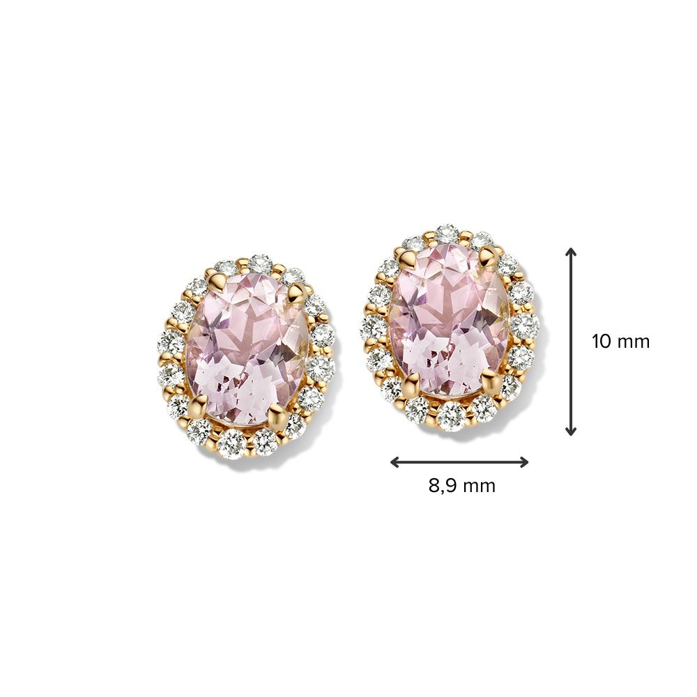 Orecchini a Bottone in Oro Giallo con Morganite e Diamante 14 Carati