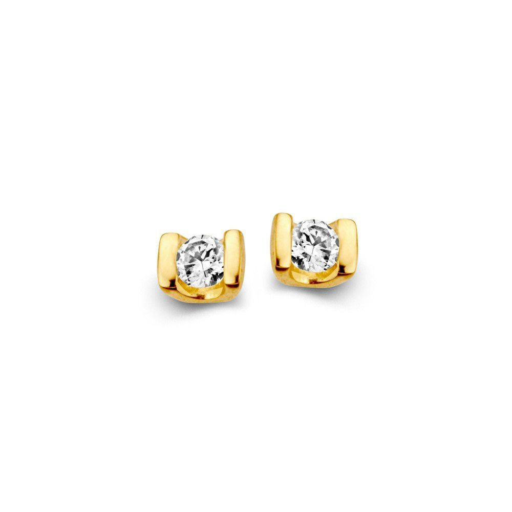 Orecchini in oro giallo 14 carati con zirconia, design semplice e brillante.