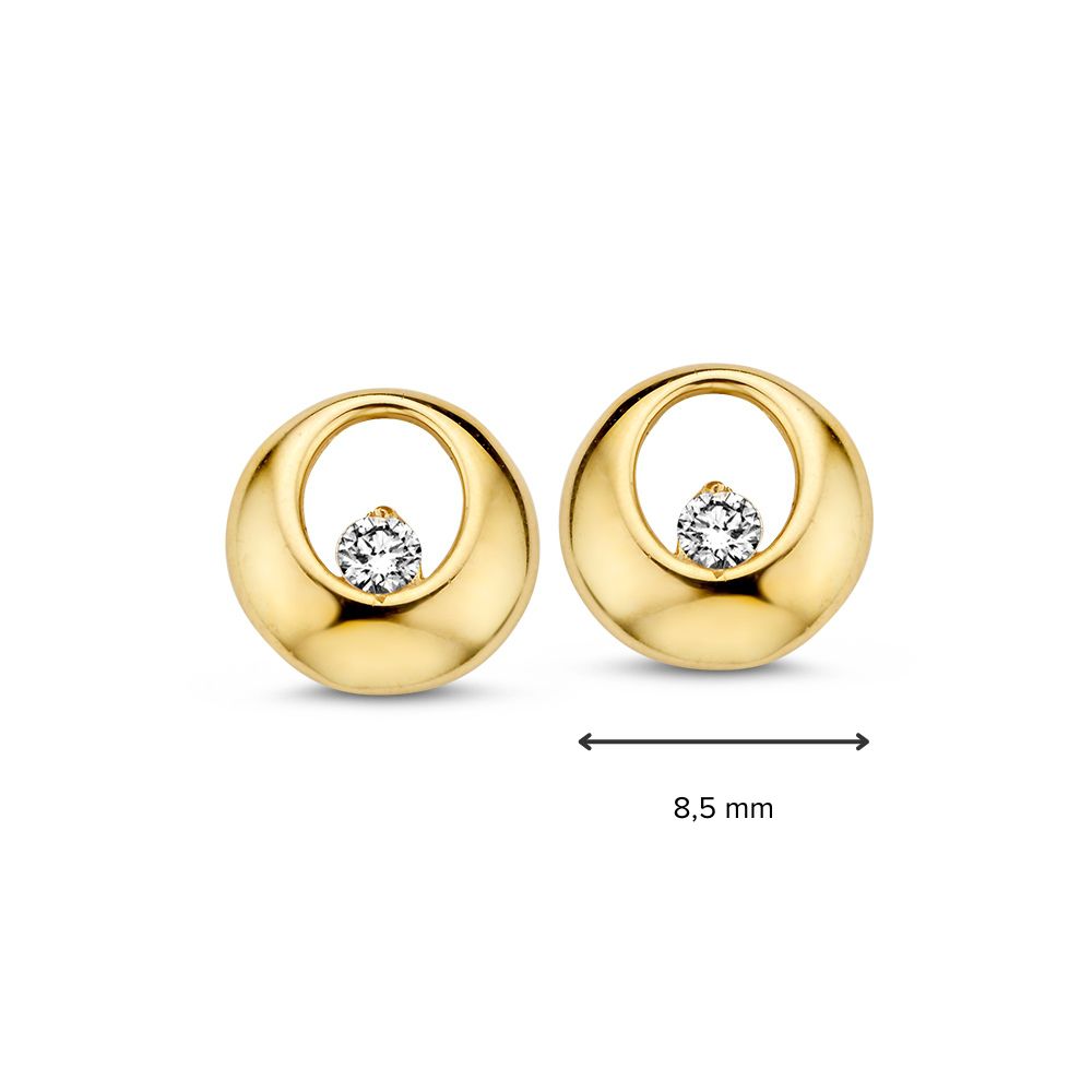 Orecchini a Perno in Oro Giallo con Zirconi - 14 Carati, Discreti ed Eleganti