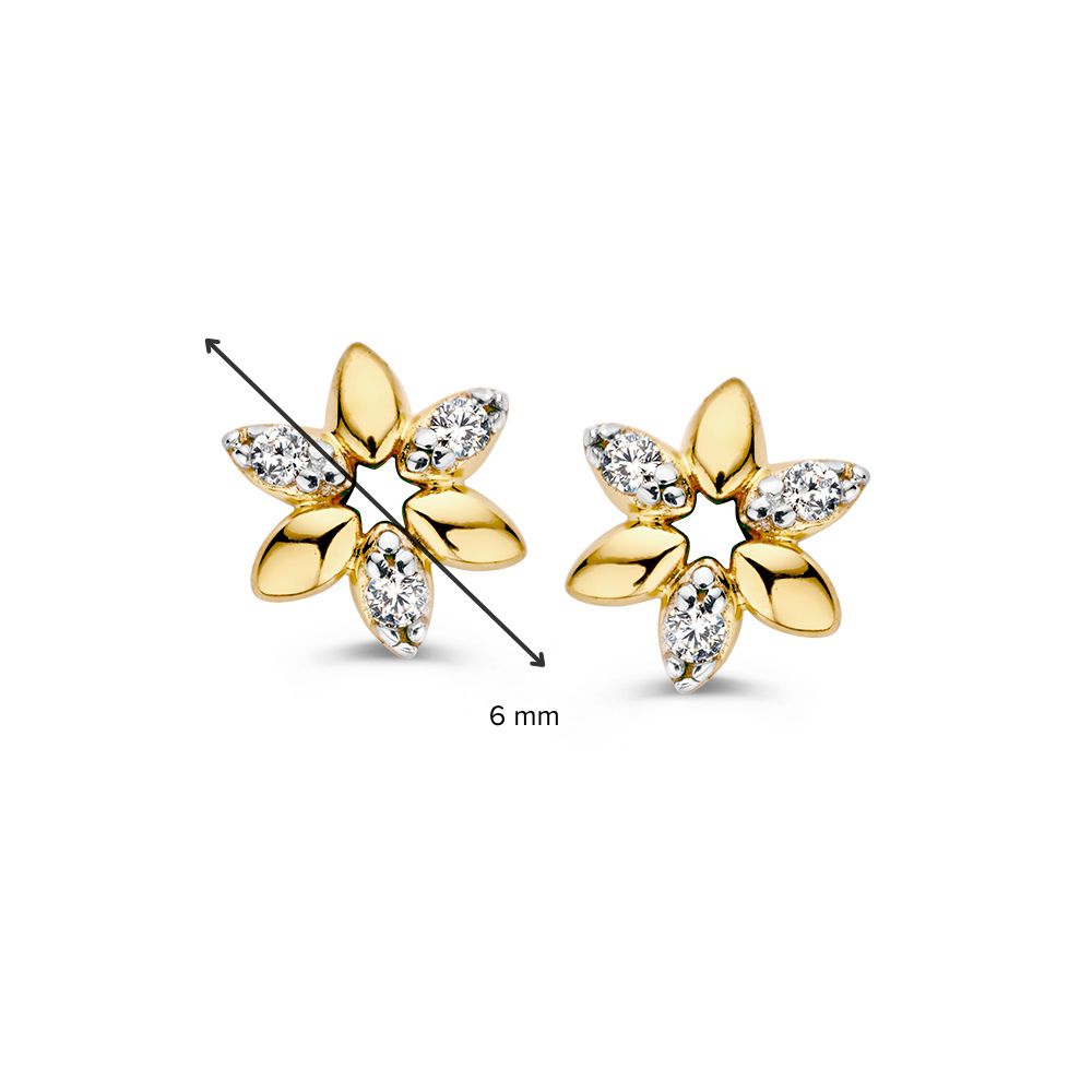 Orecchini a Perno in Oro Giallo a Forma di Fiore con Zirconia – 14 Carati, Lusso Delicato