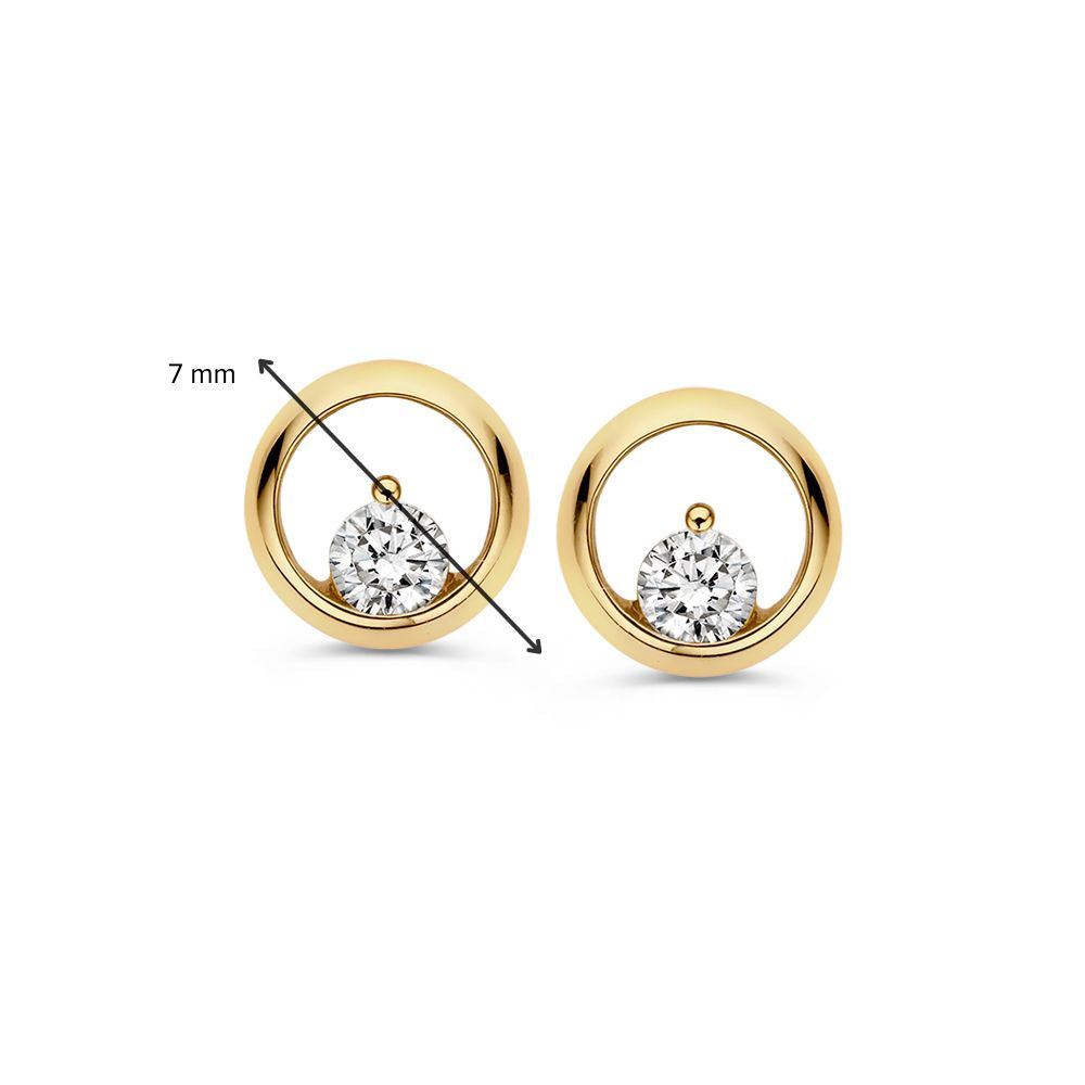 Orecchini a Perno in Oro Giallo con Zirconia – 14 Carati, Eleganza Sottile
