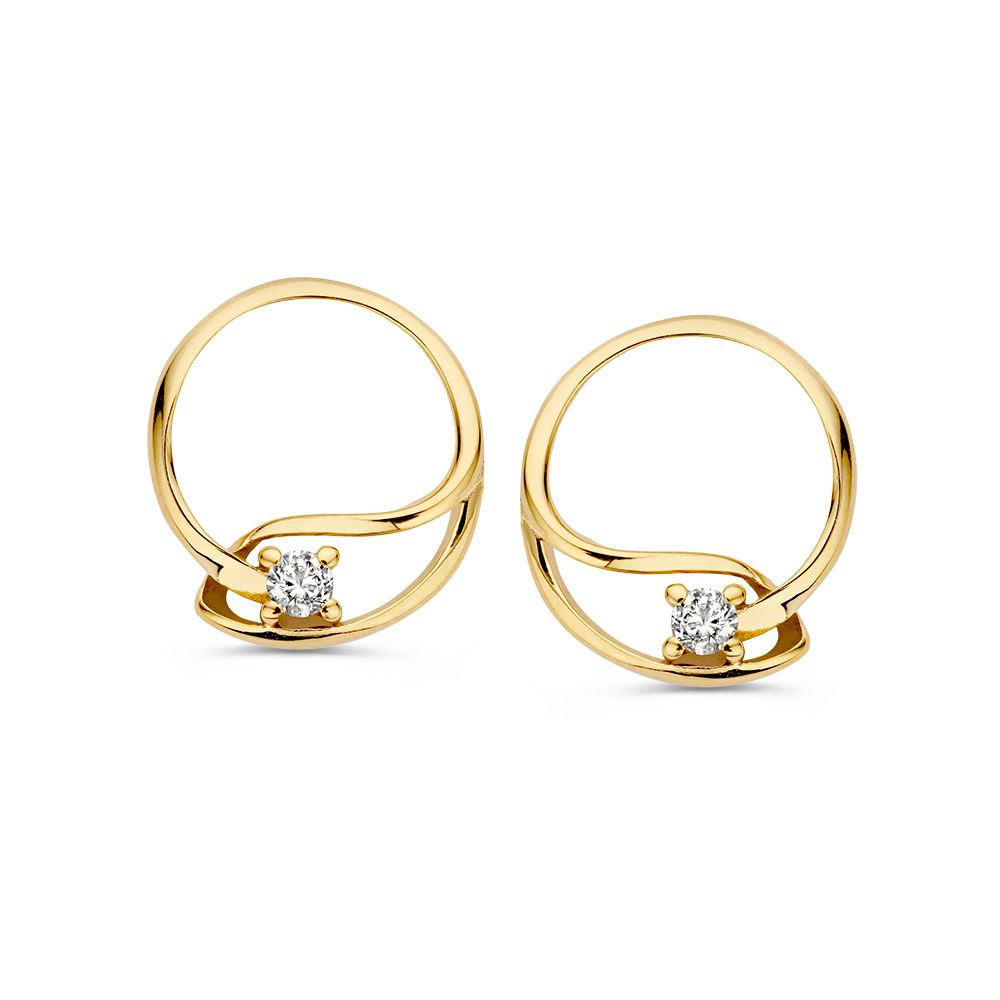 Orecchini in oro giallo 14 carati con zirconi, design semplice e raffinato.
