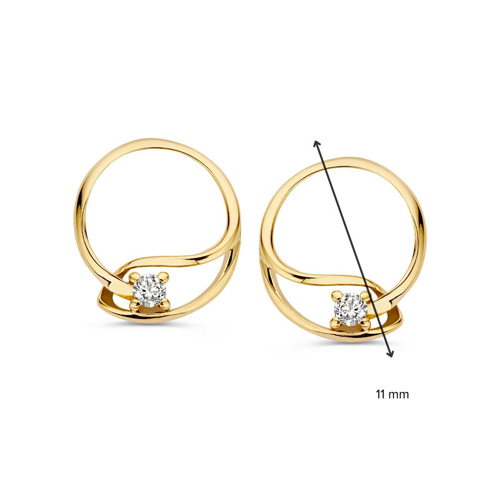 Orecchini a Perno in Oro Giallo con Zirconia – 14 Carati, Senza Tempo ed Eleganti