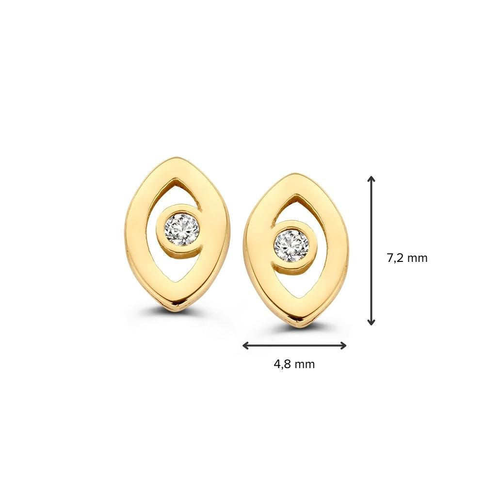 Orecchini a Perno in Oro Giallo con Zirconia | Oro 14 Carati | Van der Kooij