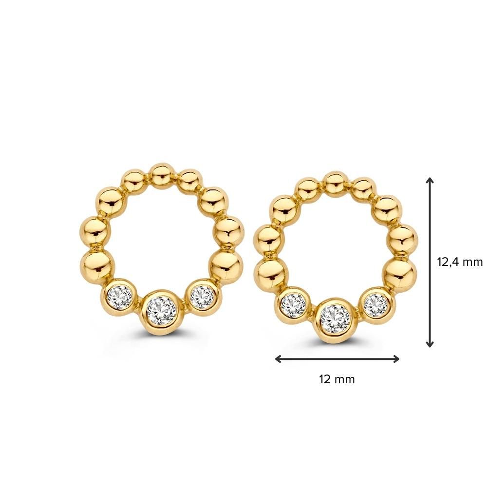 Orecchini a Perno in Oro Giallo con Zirconi – Design Giocoso | Oro 14 Carati – Van der Kooij