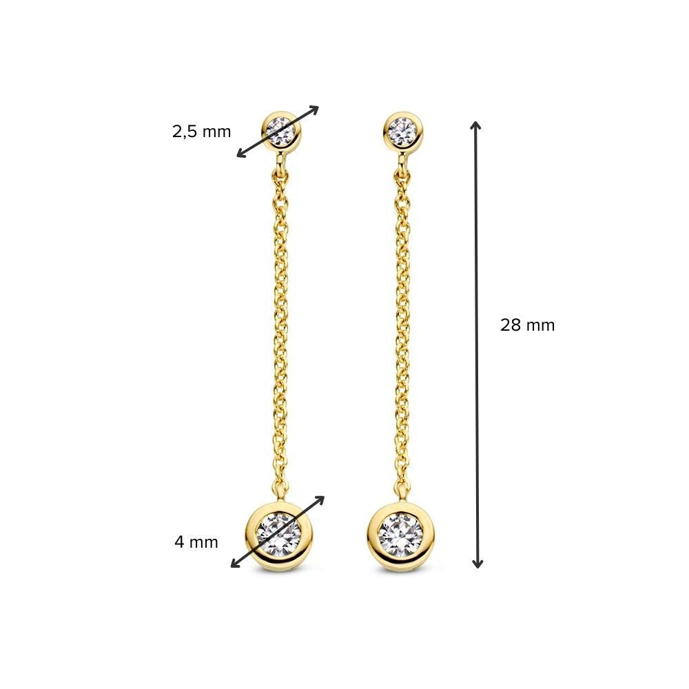 Orecchini a Perno in Oro Giallo con Zirconi – 14 Carati, Design Elegante Pendente