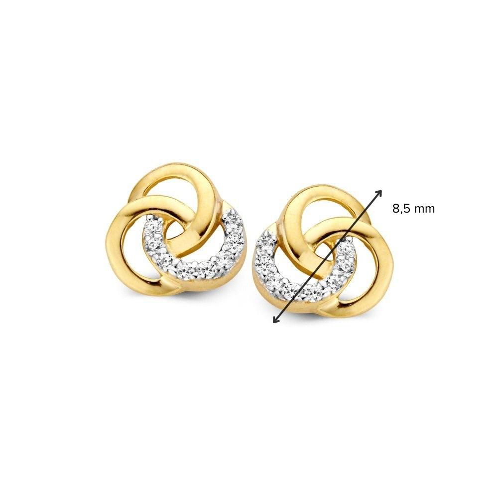 Orecchini a Perno in Oro Giallo con Zirconi - 14 Carati, Design Elegante