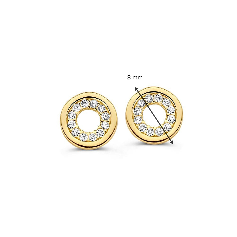 Orecchini a Perno in Oro Giallo con Zircone dal Design Rotondo - Eleganza Raffinata - Van der Kooij