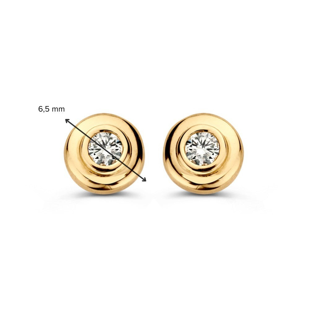 Orecchini a Perno in Oro Giallo con Zircone – 14 Carati, Eleganza in Formato Compatto
