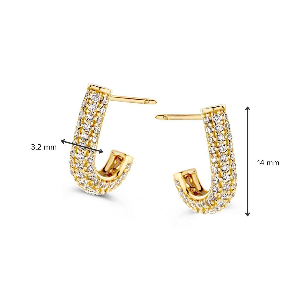Orecchini a Perno in Oro Giallo Interamente Pavé di Zirconie – 14 Carati, Eleganza Splendente