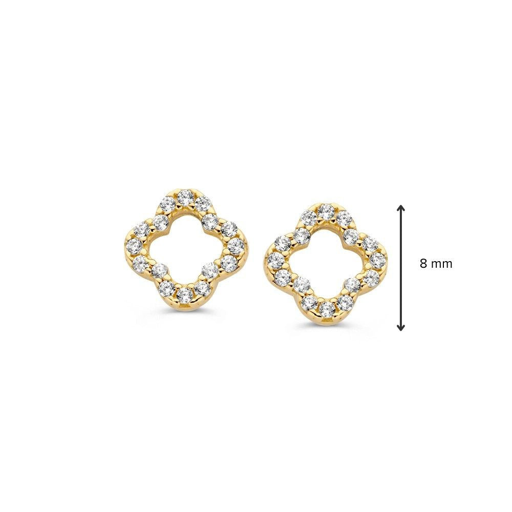 Orecchini a Perno in Oro Giallo a Forma di Fiore Aperto con Zirconia – 14 Carati, Lusso Sottile