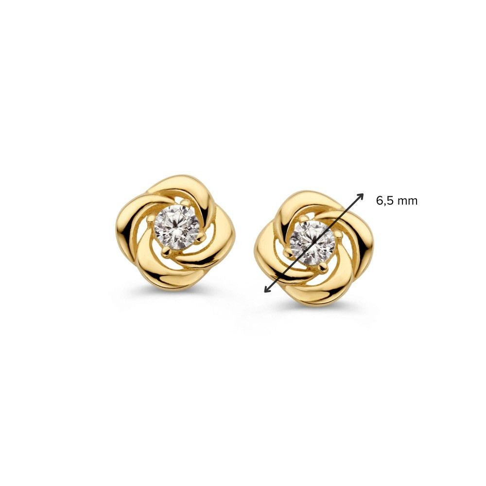 Orecchini a Perno in Oro Giallo a Forma di Fiore con Zircone – 14 Carati, Lusso Sottile