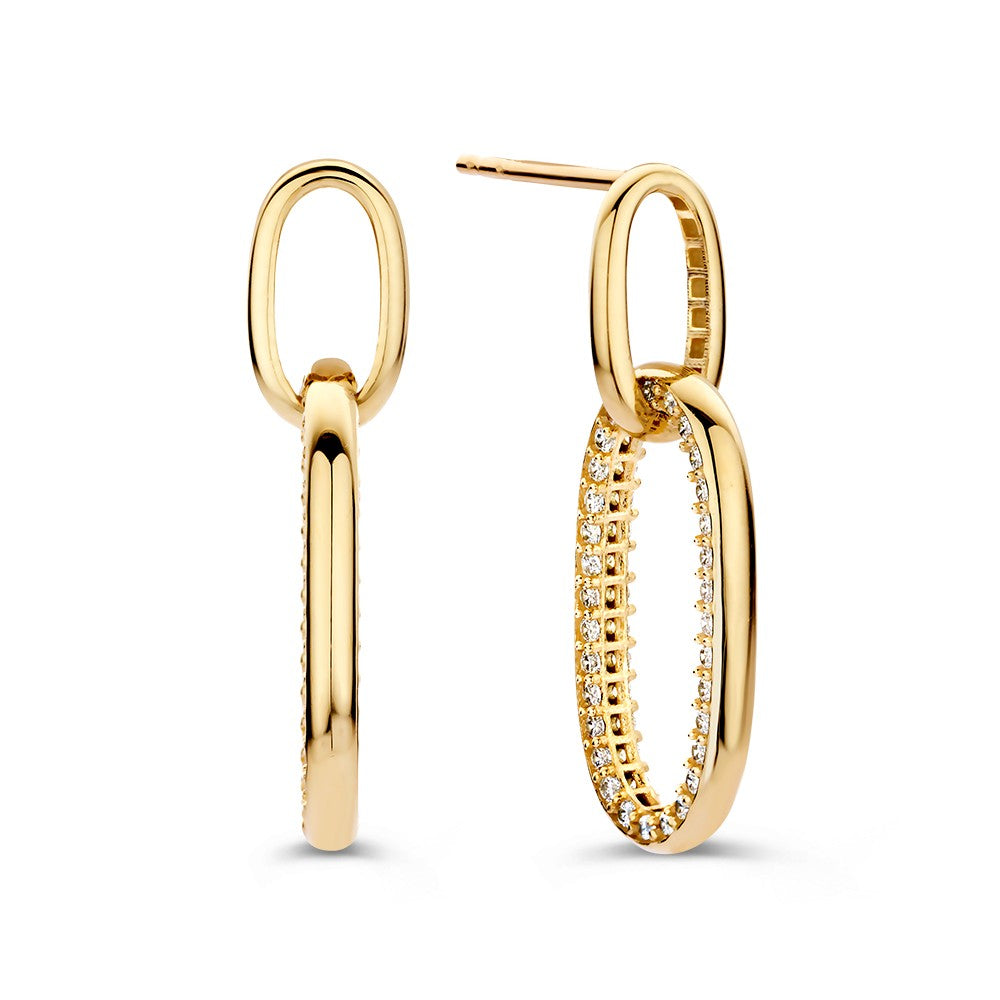 Orecchini a Perno in Oro Giallo con Vivaci Maglie Ovali e Zirconi – Eleganza Splendente