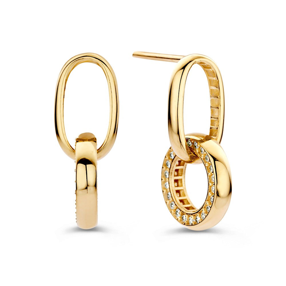 Orecchini a Perno in Oro Giallo con Charm Rotondi e Zirconi – Lusso Giocoso