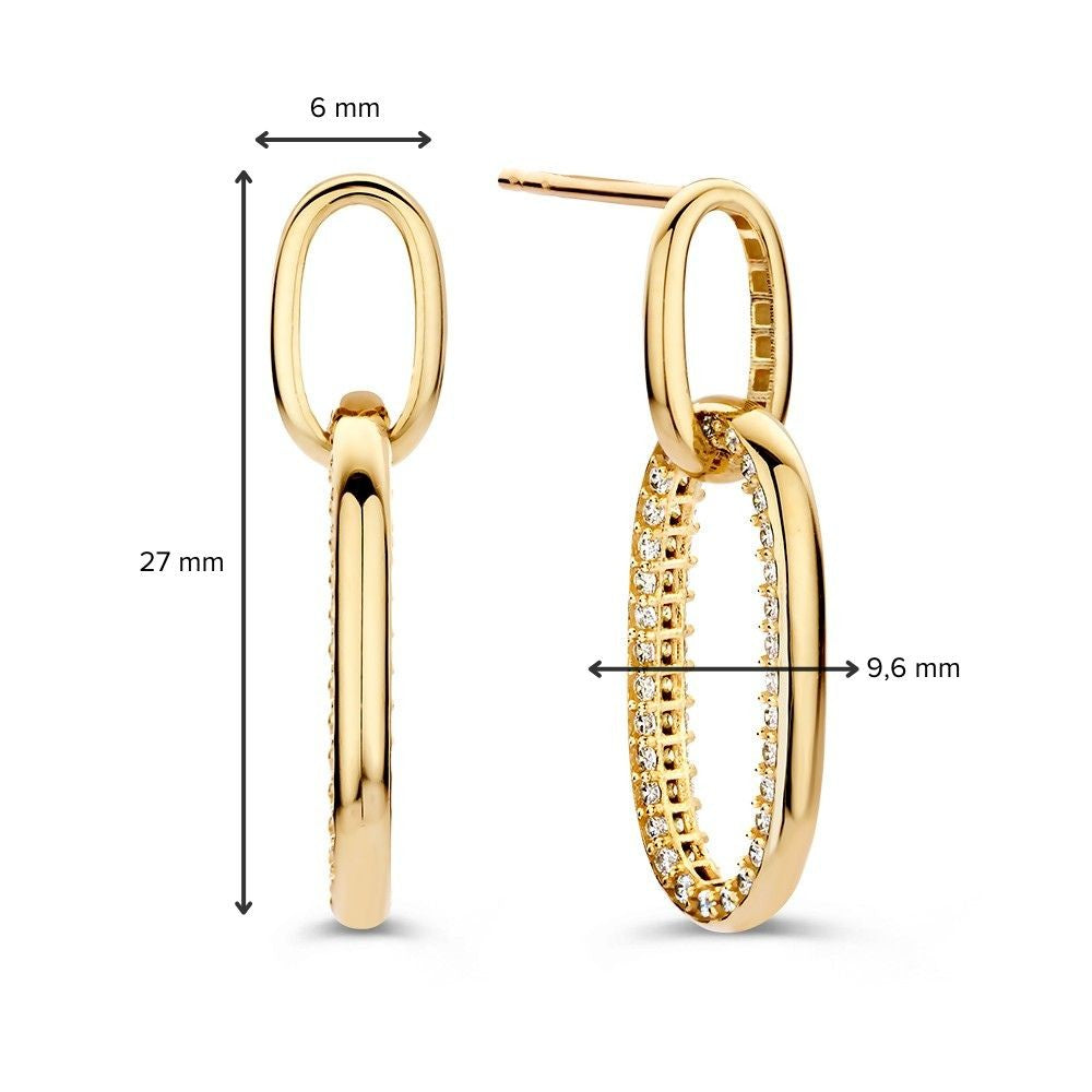 Orecchini a Perno in Oro Giallo con Vivaci Maglie Ovali e Zirconi – Eleganza Splendente