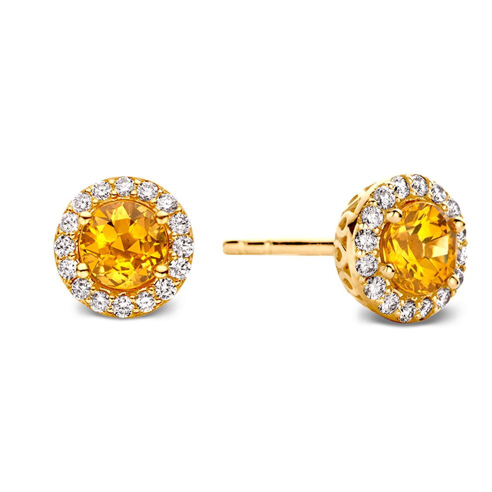 Orecchini a Perno in Oro Rosa con Zaffiri Arancioni e Brillanti