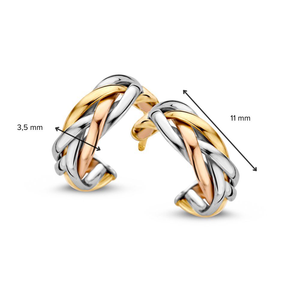 Orecchini a Perno in Oro Tricolore - 14 Carati, Eleganza in Tre Colori