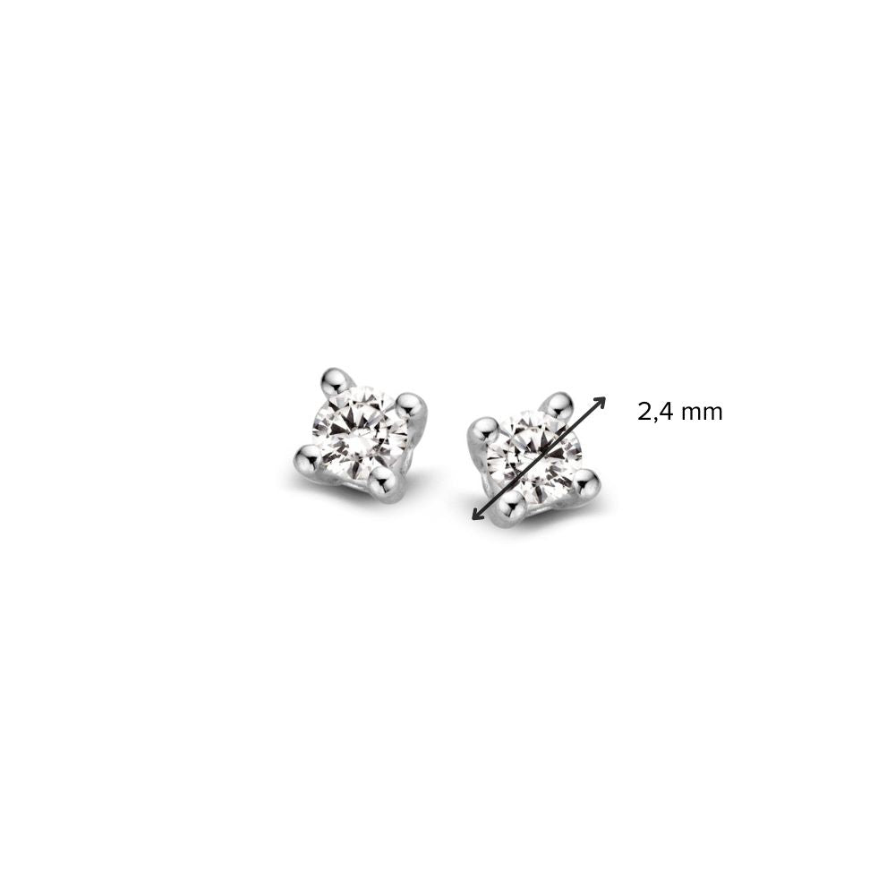 Orecchini a Perno Solitario in Oro Bianco 14 Carati con 2x 0,05ct Diamanti Brillanti