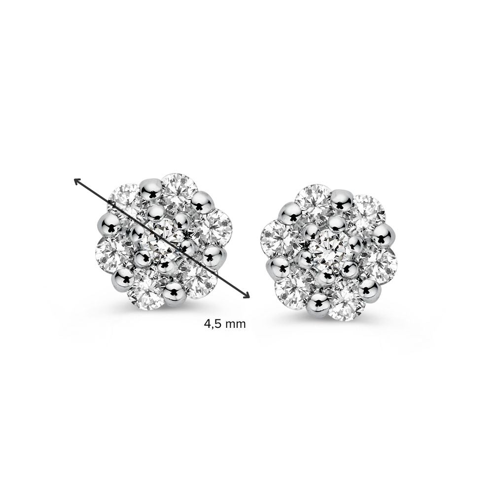 Orecchini a Perno in Oro Bianco con Diamanti in Montatura Entourage – 14 Carati, 0.16 ct Brillante