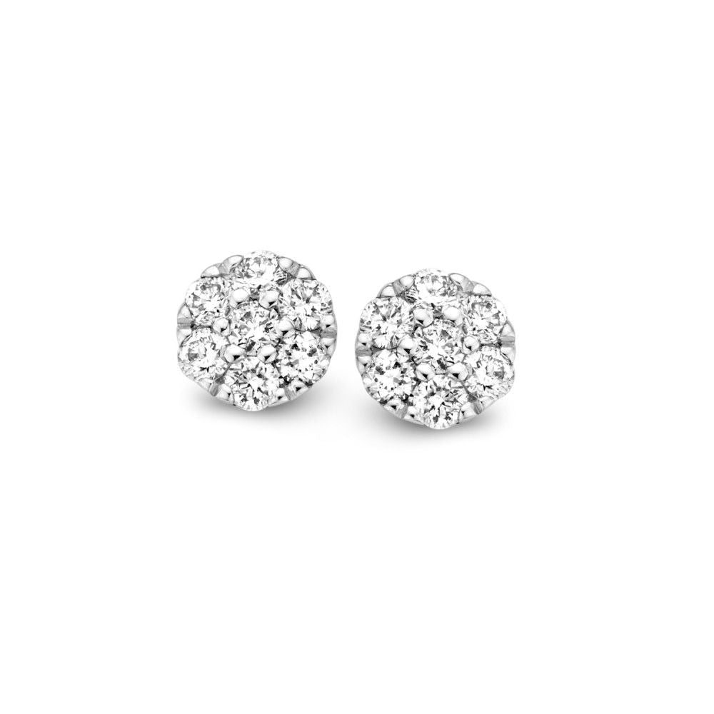 Orecchini in oro bianco con diamanti a pavé, 14 carati, 0,19 ct di brillante.