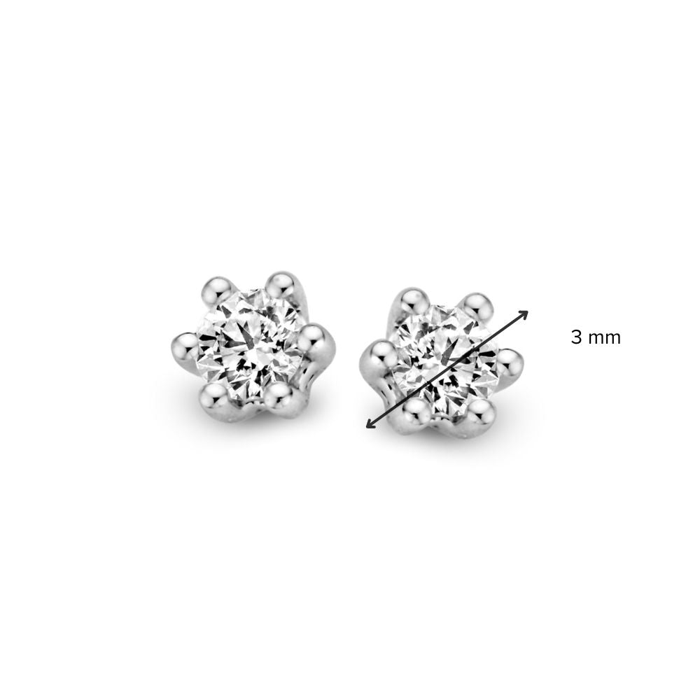 Orecchini a Perno Solitario in Oro Bianco con Castone a Sei Griffe – 14 Carati, Diamante Brillante 0.20 ct