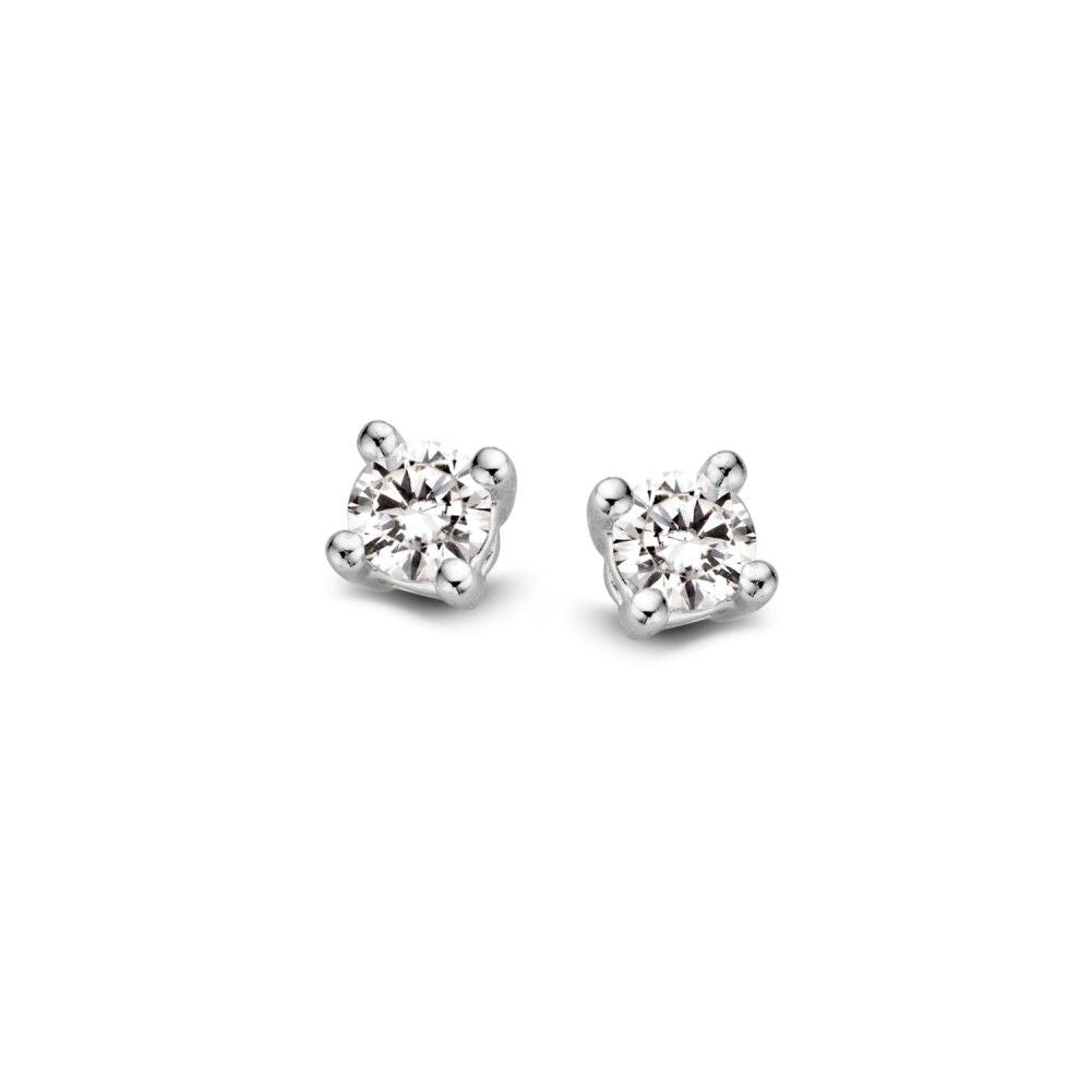 Orecchini in oro bianco 14 carati con due diamanti brillanti da 0,10 ct ciascuno.