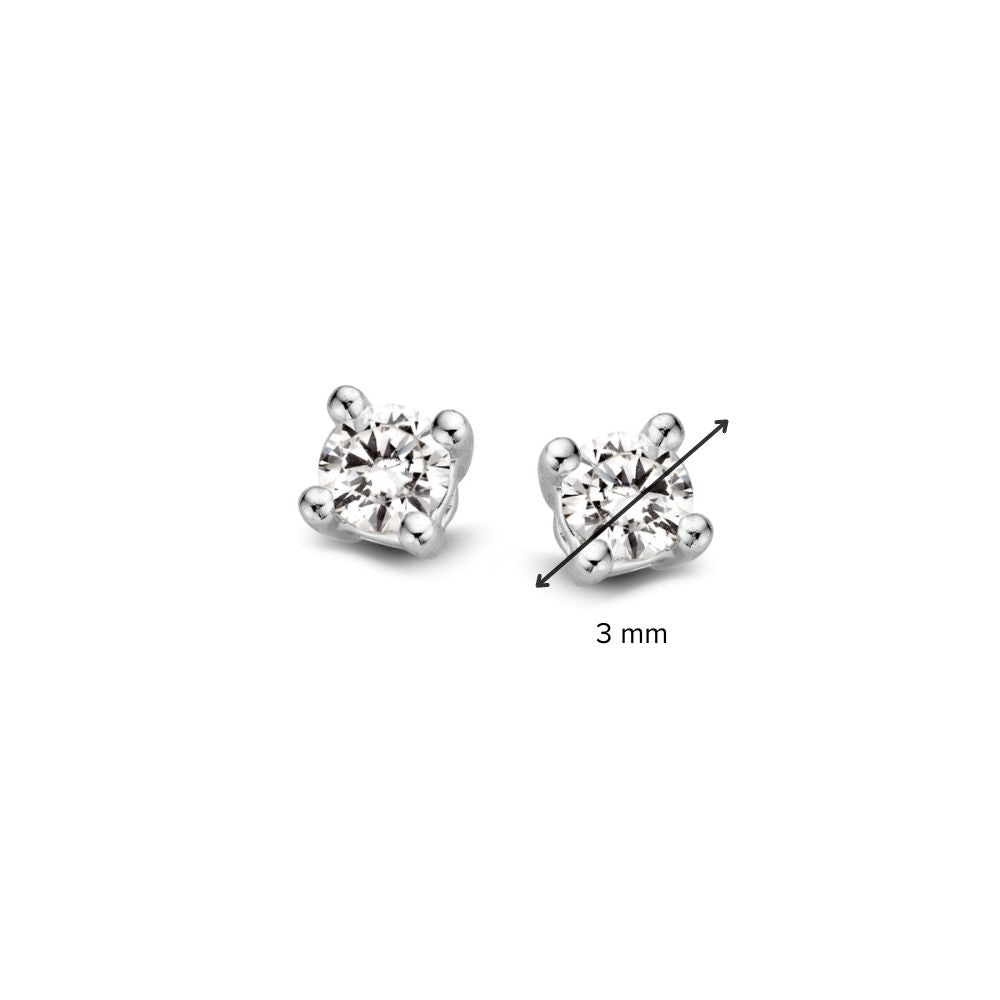 Orecchini a Bottone Solitario in Oro Bianco 14 Carati con 2x 0,10ct Diamanti Brillanti