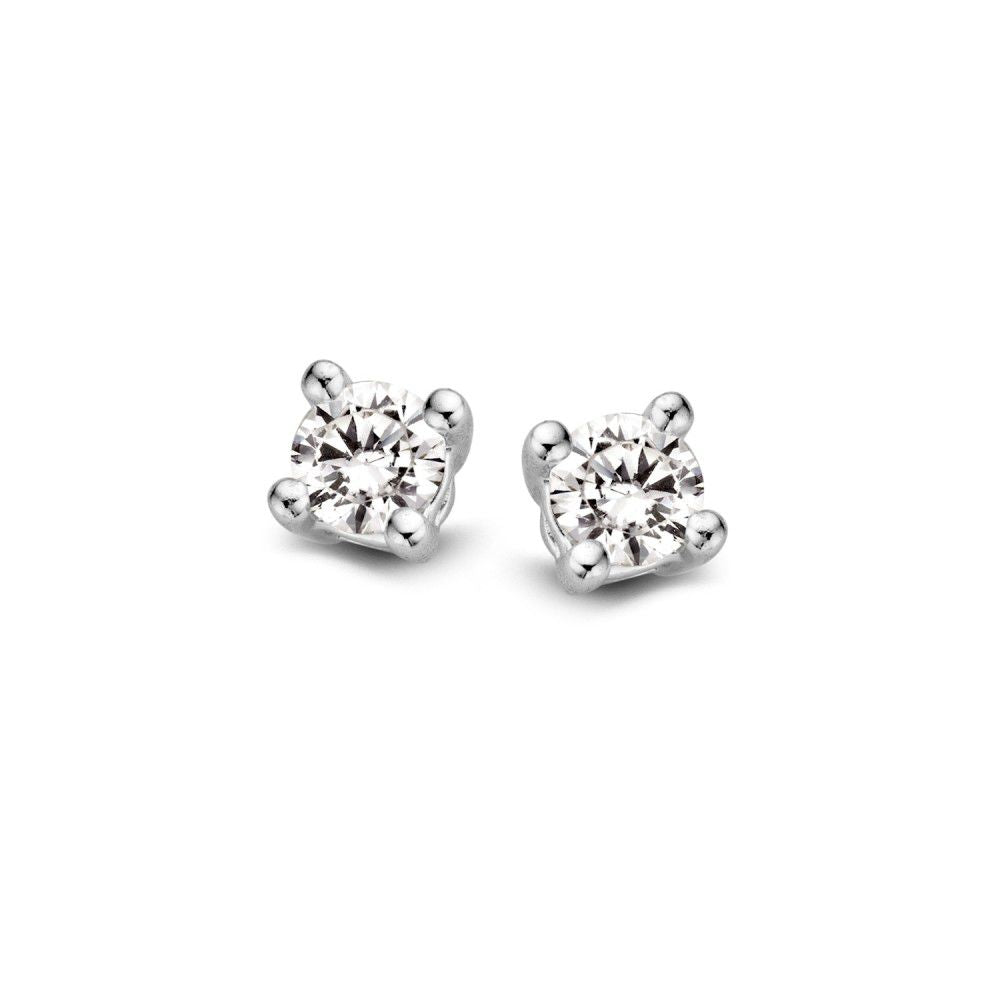 Orecchini in oro bianco 14 carati con due diamanti brillanti da 0,16 ct ciascuno.