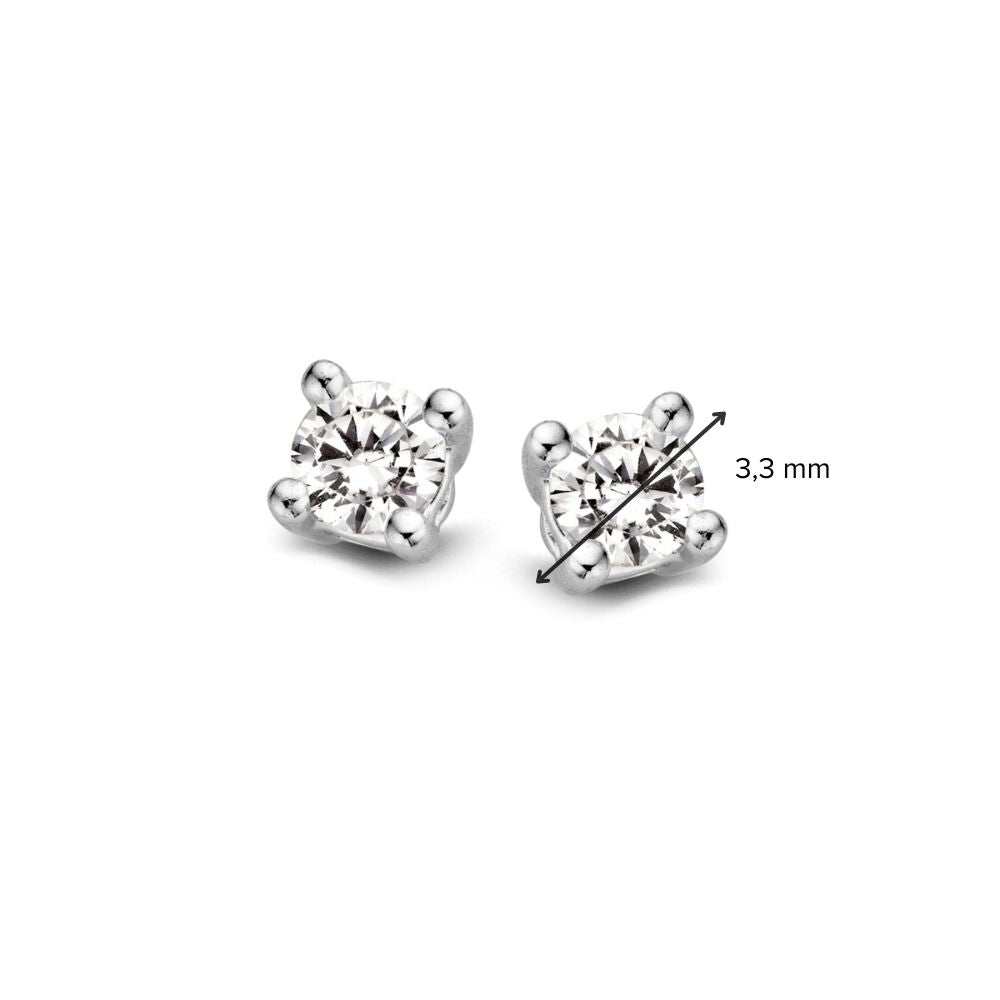 Orecchini a Perno Solitario in Oro Bianco 14 Carati con Diamanti Brillanti 2x 0,16ct