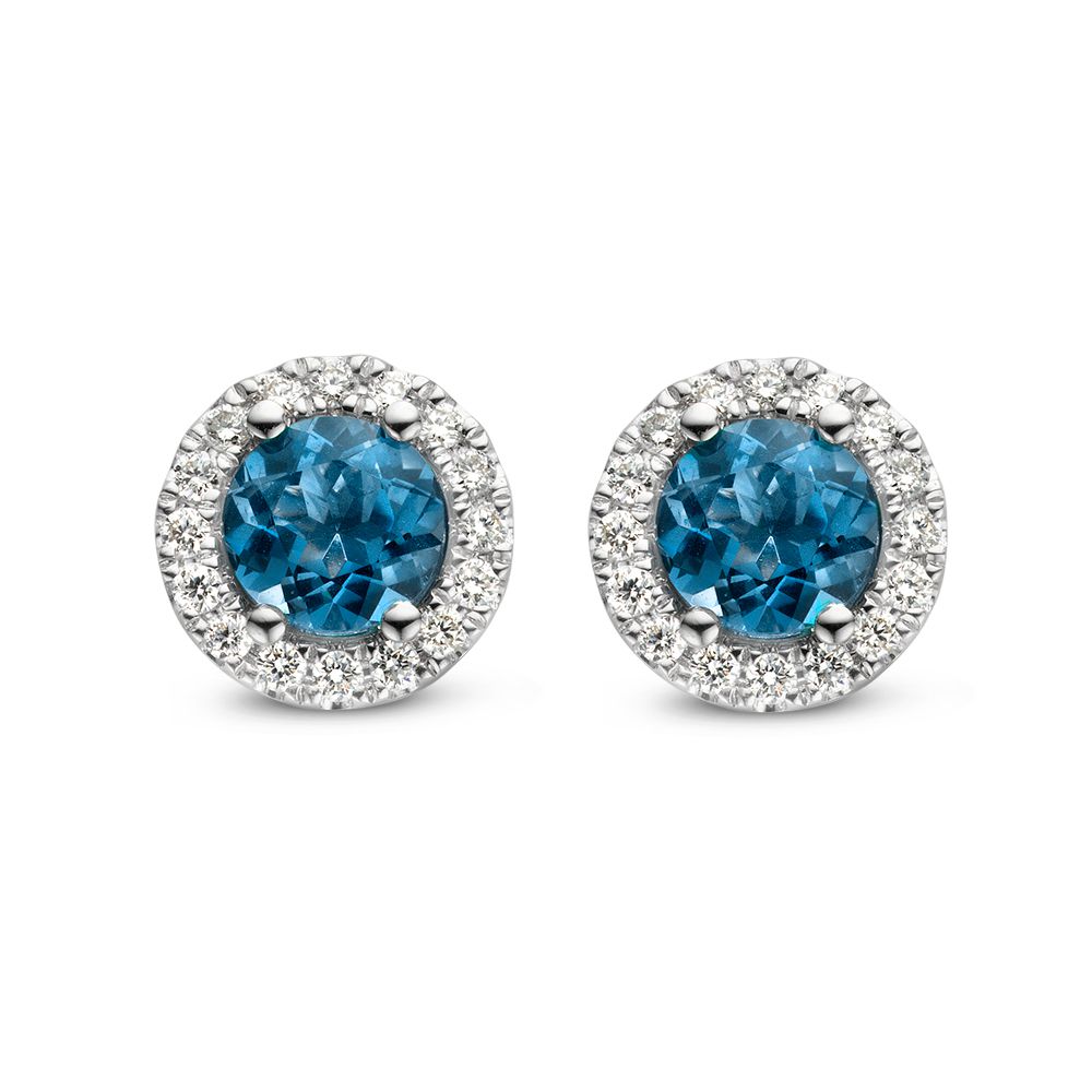 Orecchini in oro bianco con topazio blu e diamanti, 14 carati, 1,92 ct.