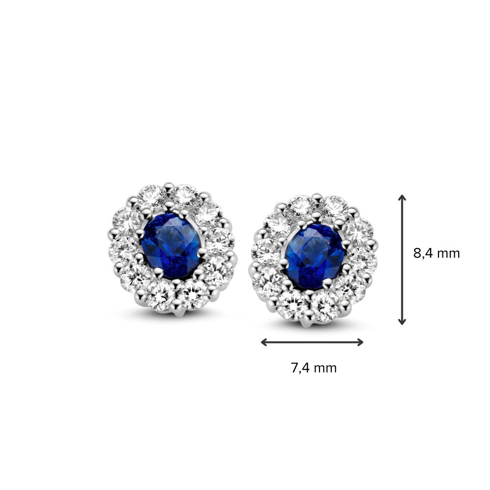 Orecchini a Perno in Oro Bianco con Zaffiro e Brillante in Montatura Entourage – 14 Carati, 0.50 ct