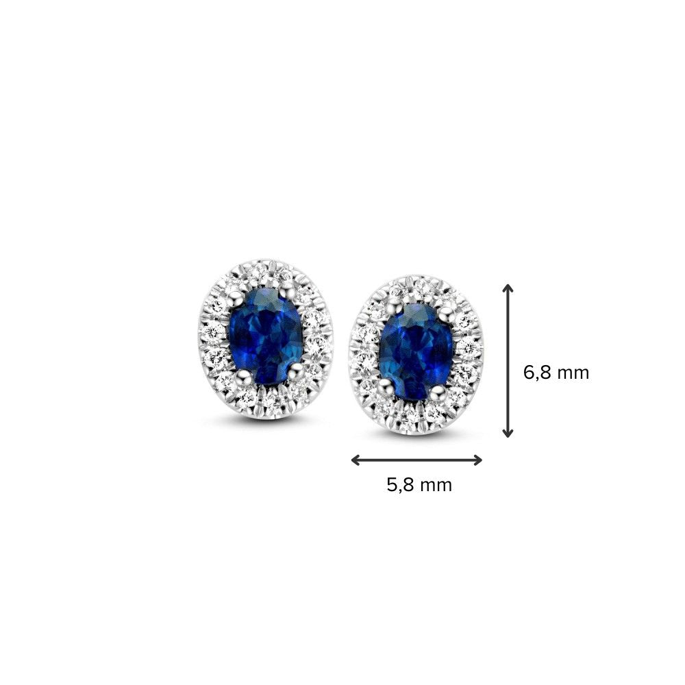 Orecchini a Perno in Oro Bianco con Zaffiro Blu e Diamante